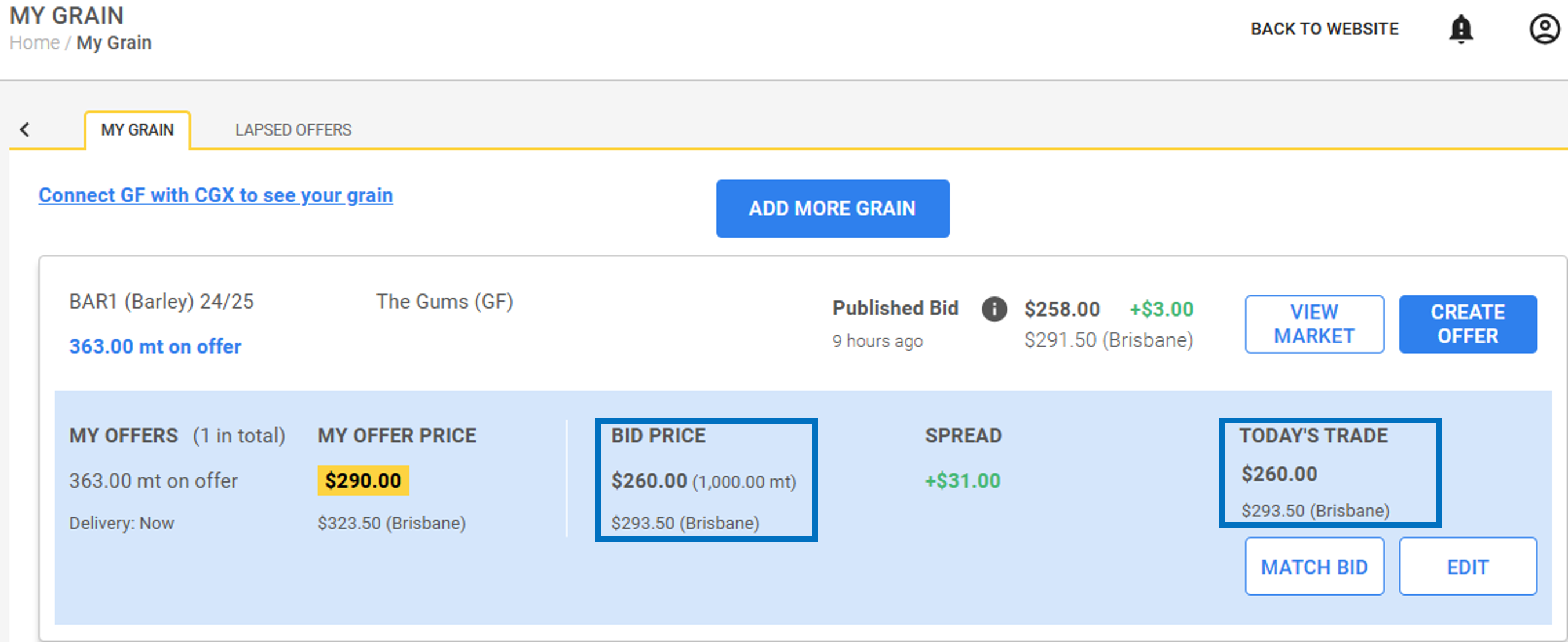 What is a 'firm' grain bid on CGX?