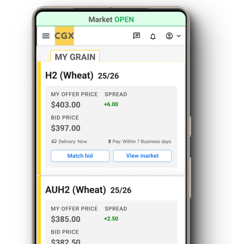 You can access Clear Grain Exchange from your mobile.