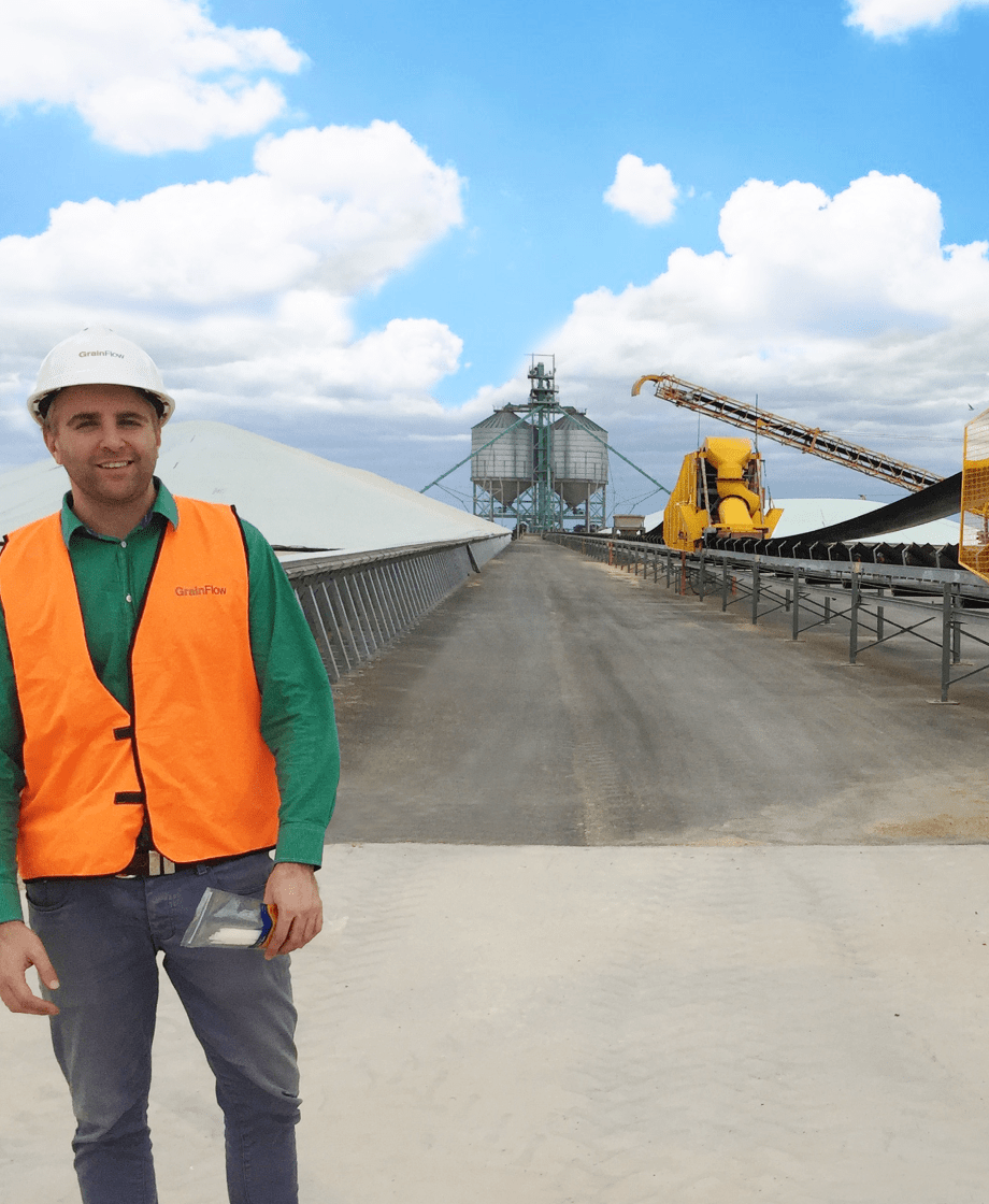 Grainflow buyer standing in warehouse yard